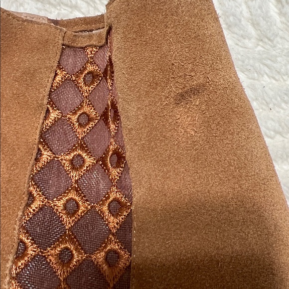 Anthropologie Suede Ankle Boots Embroidered Mesh Panel Block Heel Boho Size 8 - Picture 15 of 15